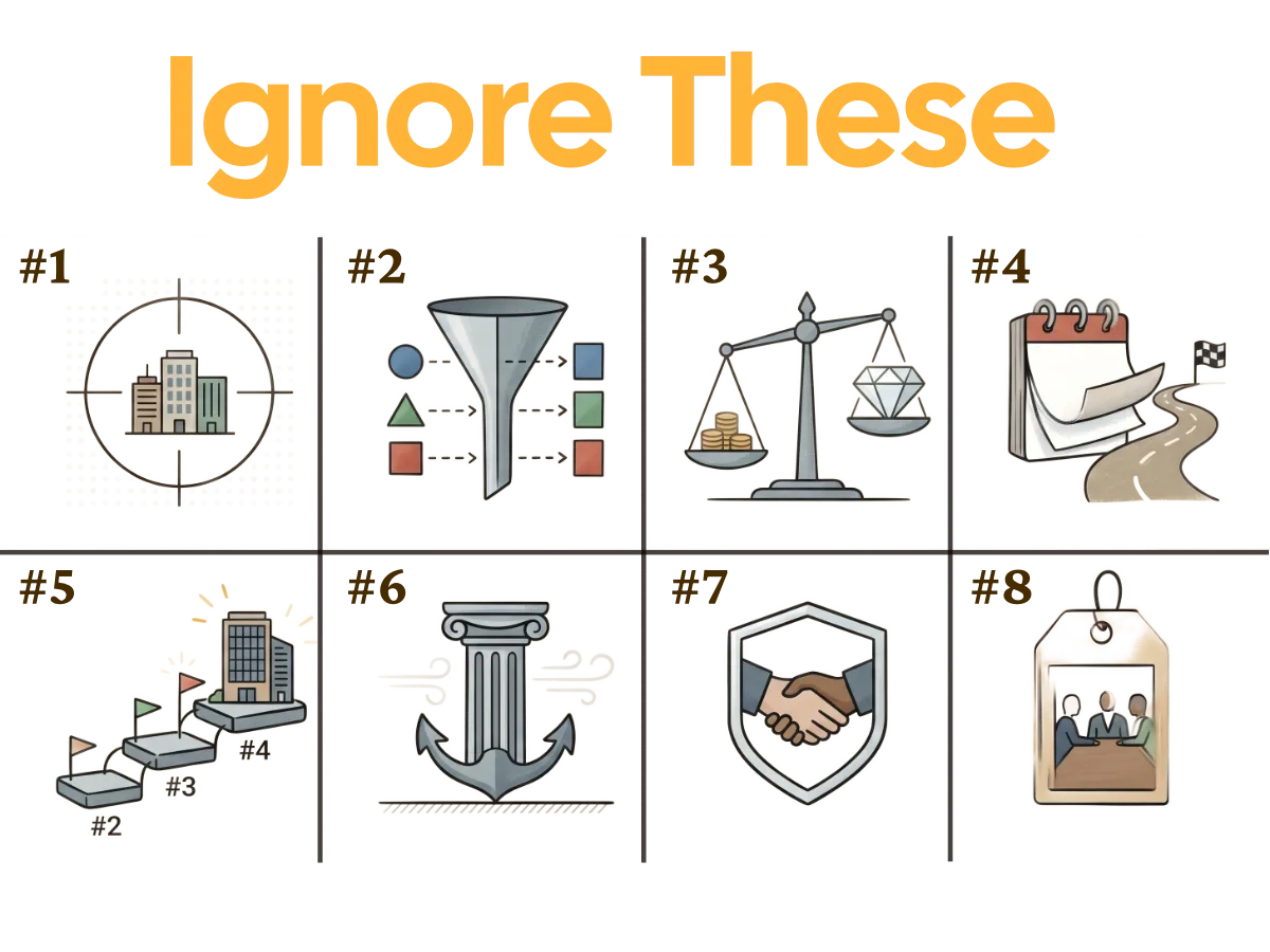 Ignore These 8 B2C advertising rules of thumb, each illustrated with an abstract icon